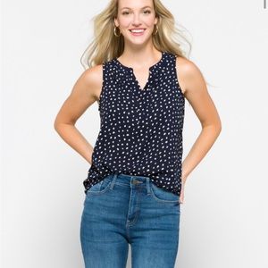 Navy and white print top